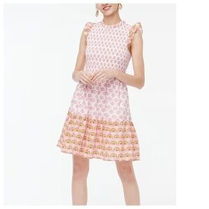 J. CREW FACTORY Scallo Women’s M Pink/Orange Dress Smock Ruffle Tier Sundress